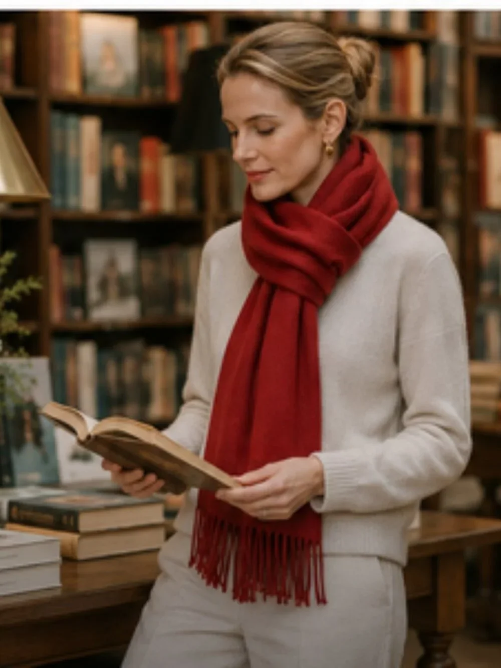 Classic Red Fringed Scarf Wrap Solid Crimson Soft Winter Accessory